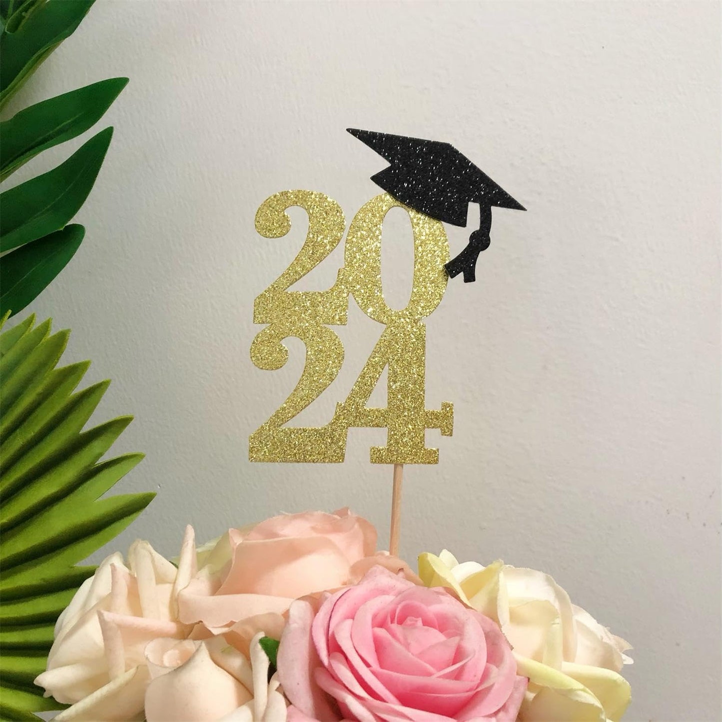 Alissar 10 Pack Glitter Gold Double Sided 2024 Graduation Party Centerpiece Sticks Glitter Table Topper Party Supplies (2024 Car