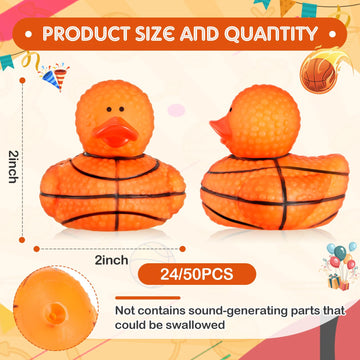 DEEKIN 24 Pcs Basketball Middle Rubber Ducks 2 Inch Sports Themed Rubber Ducks for Party Favors Sports Events Summer