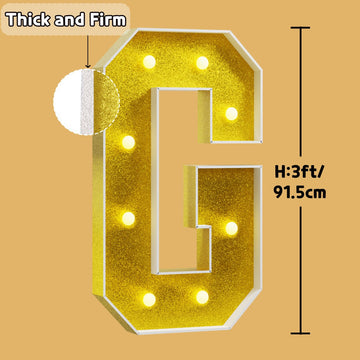 Imprsv Marquee Letters Gold 3Ft: Golden Party Decor - Light Up Letter G Large 3 Feet Tall - Party Decorations Letter For Graduat