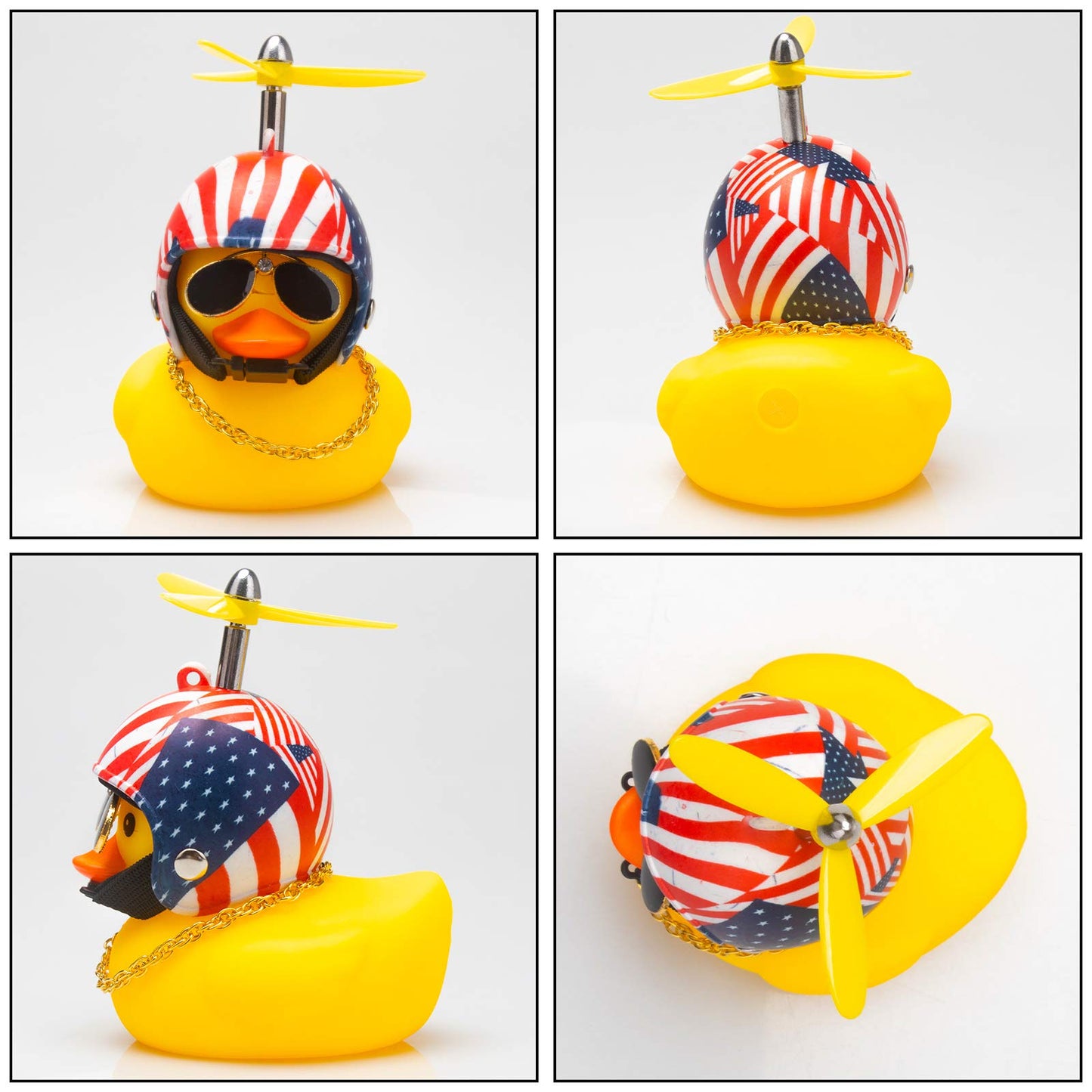 Wonuu Rubber Duck Toy Car Ornaments Yellow Duck Car Dashboard Decorations With Propeller Helmet (S-American Flag)