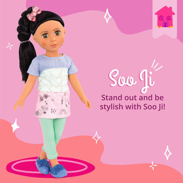 Glitter Girls – Soo Ji 14-Inch Poseable Fashion Doll – Black Hair & Hazel Eyes —Hearts Outfit With Blue Glitter Shoes – Toys, Clothes, And Accessories For Kids Ages 3+