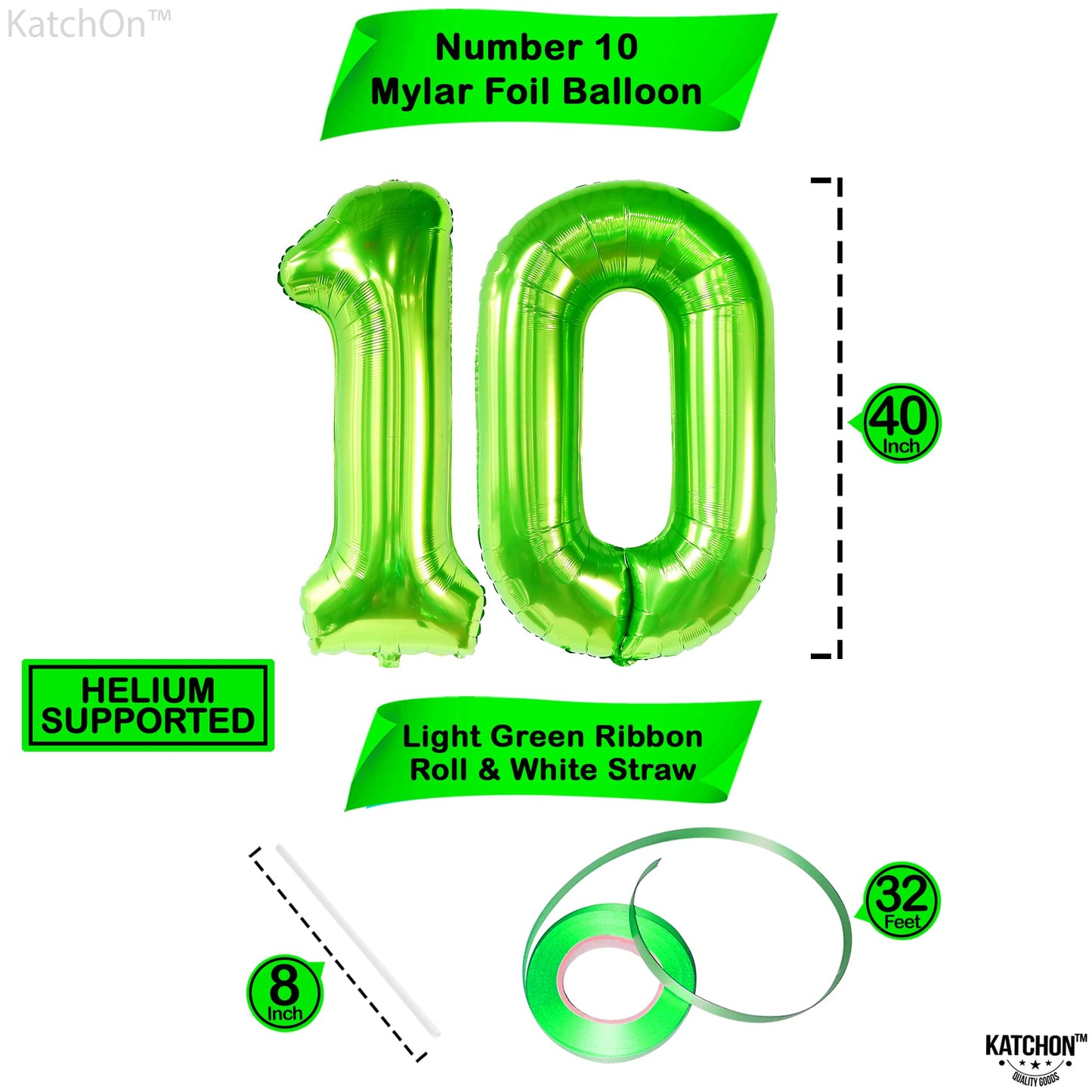 Katchon, Giant Light Green 10 Balloon Number - 40 Inch | 10Th Birthday Decorations For Boys | Light Green 10Th Birthday Balloon Green For 10 Birthday Decorations | Light Green Number 10 Balloons