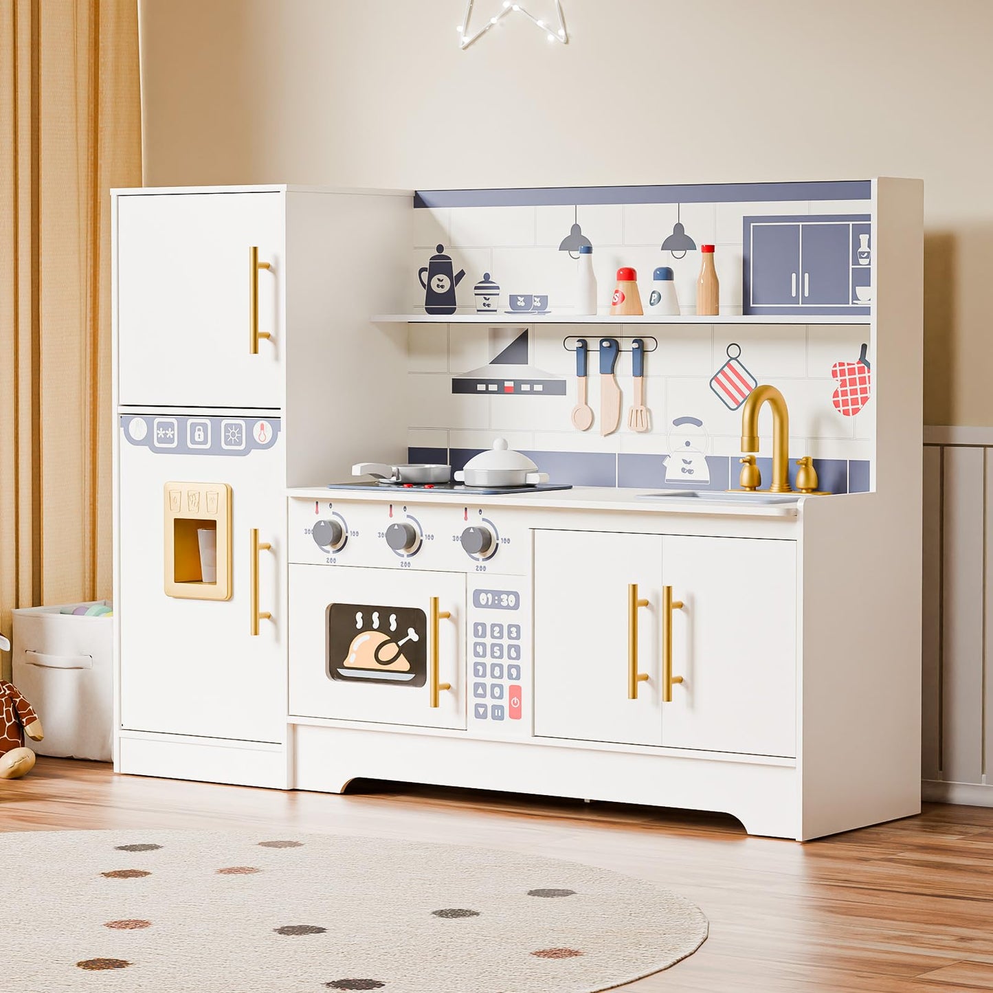 Joymor Kids Wooden Play Kitchen Sets, New Modern Children'S Wooden Toy Kitchen W/Refrigerators & Ample Play Kitchen Accessories,