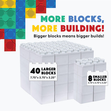 Big Blocks For Kids Ages 4-8 - Indoor & Outdoor Blocks Kids Games - White Large Building Blocks - 48 Pc
