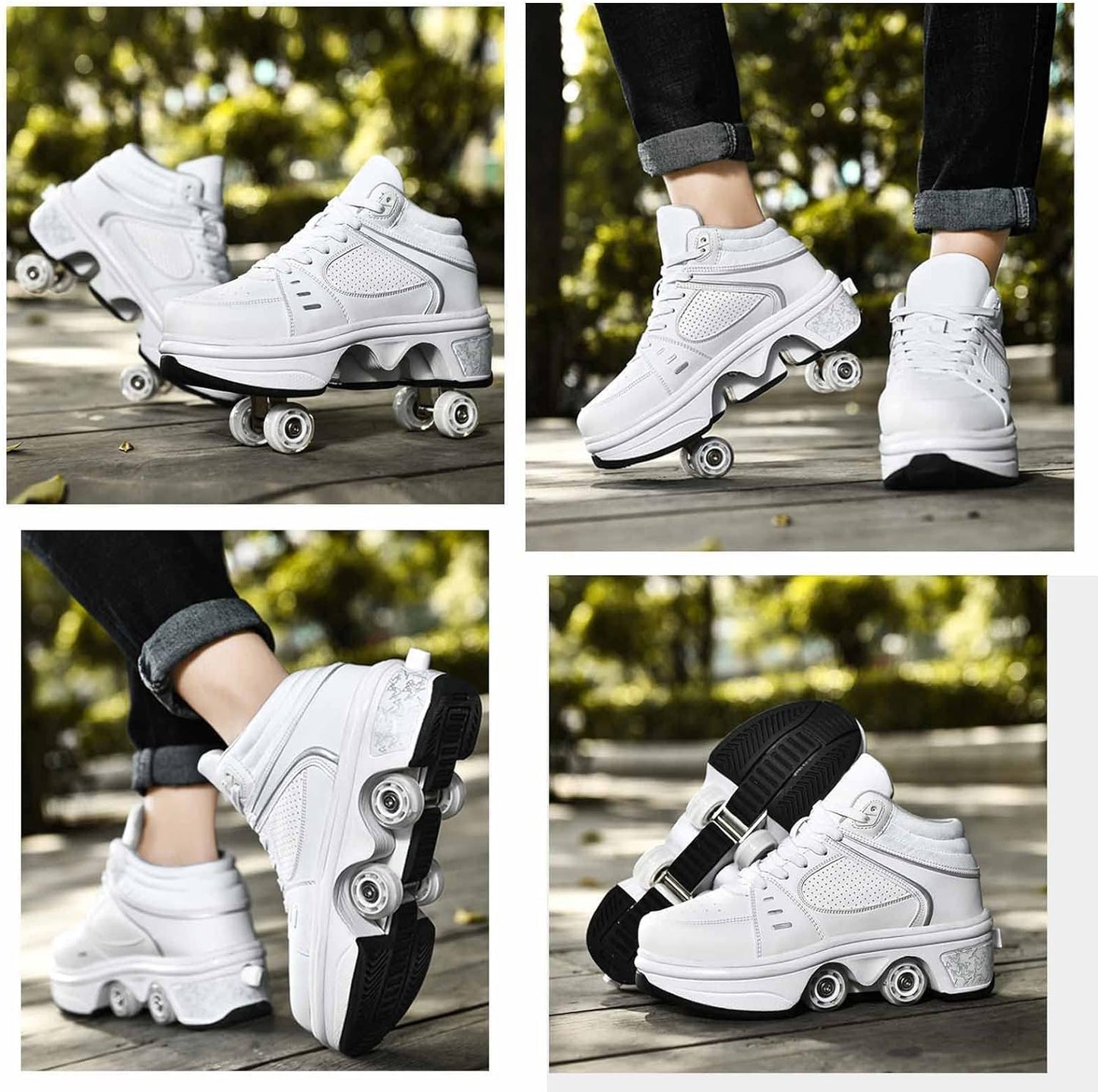 Double-Row Deform Wheel Automatic Walking Shoes Invisible Deformation Roller Skate 2 in 1 Removable Pulley Skates Skating Parkour (with Light US 10.5)