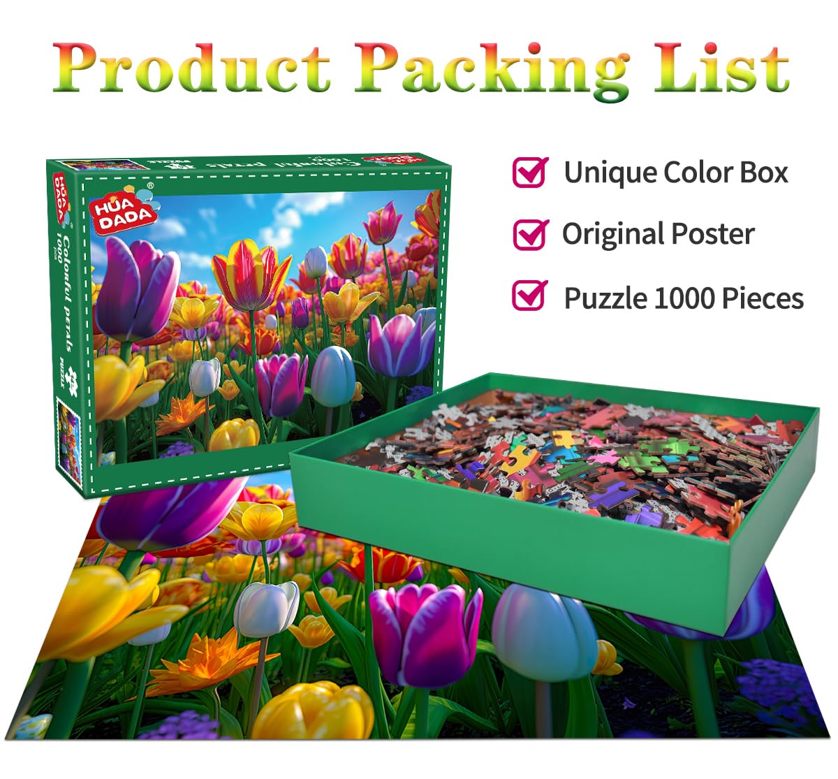 Huadada Jigsaw Puzzles For Adults 1000 Piece Jigsaw Puzzles For Adults Challenging Game Puzzles With Letters On Back(Flower)