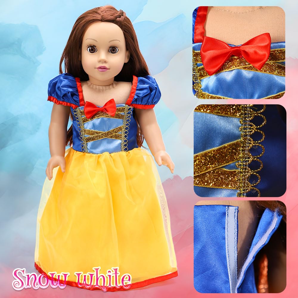 18-Inch Girl Doll Clothes Princess Dress - 5 Pc Different Princess Dress Set Includes Jasmine, Snow White, Belle, Rapunzel And Aurora Fits 18” Dolls (Set5-01)