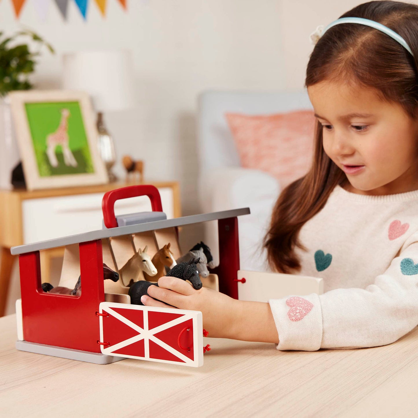 Terra by Battat Wooden Stable Farm Playset with 6 Toy Horses & Barn, Portable Travel Stable for Kids 3 Years +, Multi, Medium