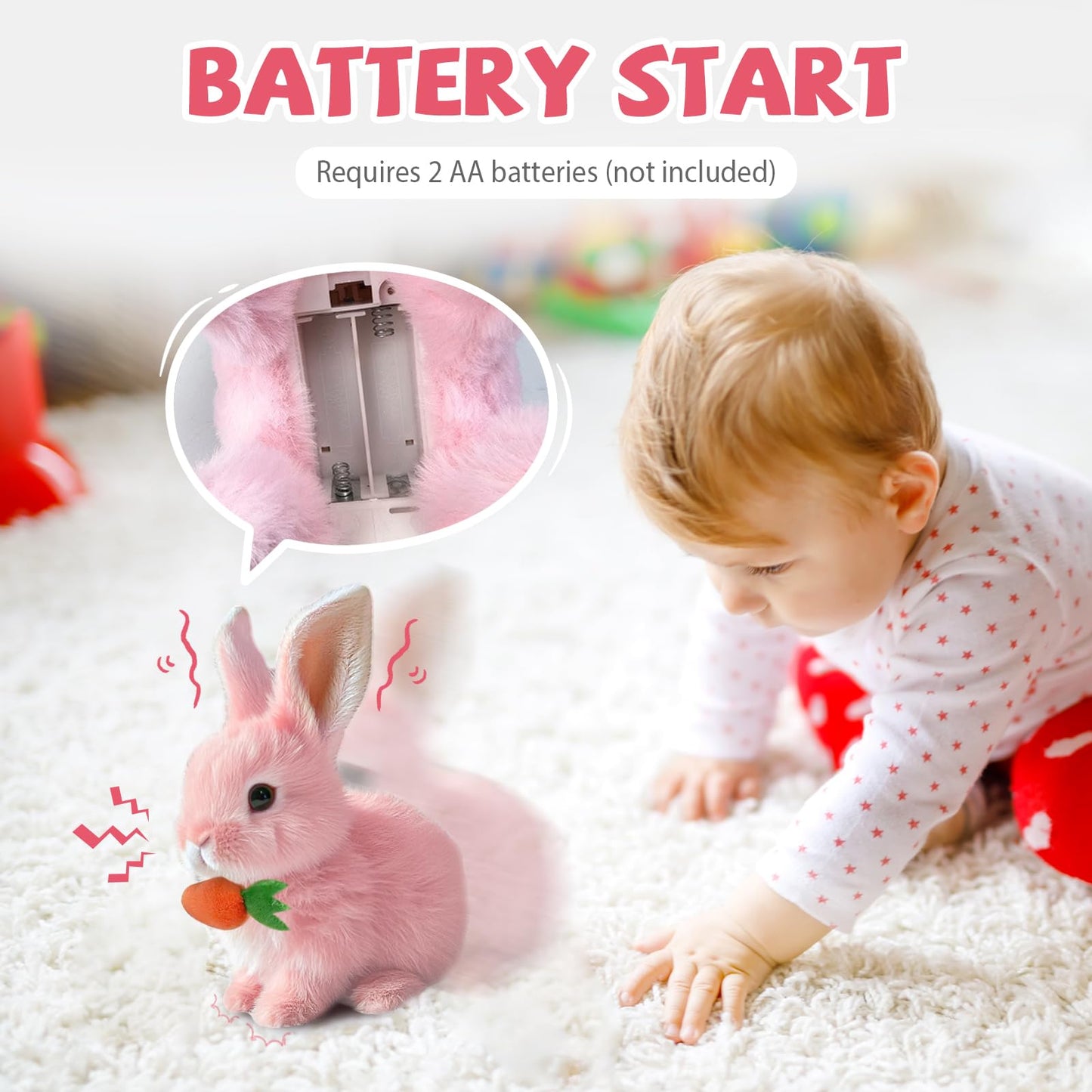 Bunny - Realistic Bunny Toys, 2025 New Plush Hopping Rabbit Toy with Sounds and Movements, Walking Bunny Stuffed Easter Plush In
