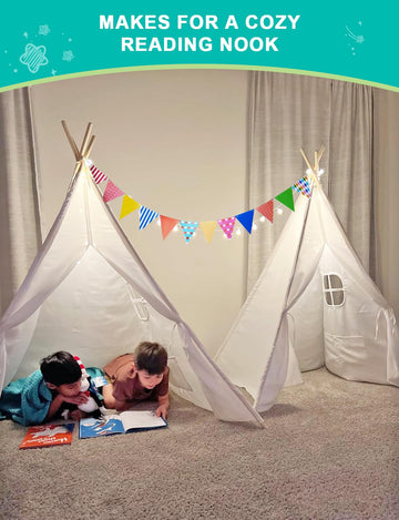 Teepee Tent For Kids Slumber Party 2 Pack: Star Lights & Colored Flag - Indoor Outdoor Toddler Play Tent For Girls Boys Birthday