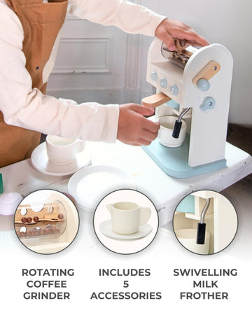 Toy Coffee Maker for Kids - Wooden Coffee Maker Toy for Imaginative Play - Kids Coffee Maker Playset for Skill Development - Boo