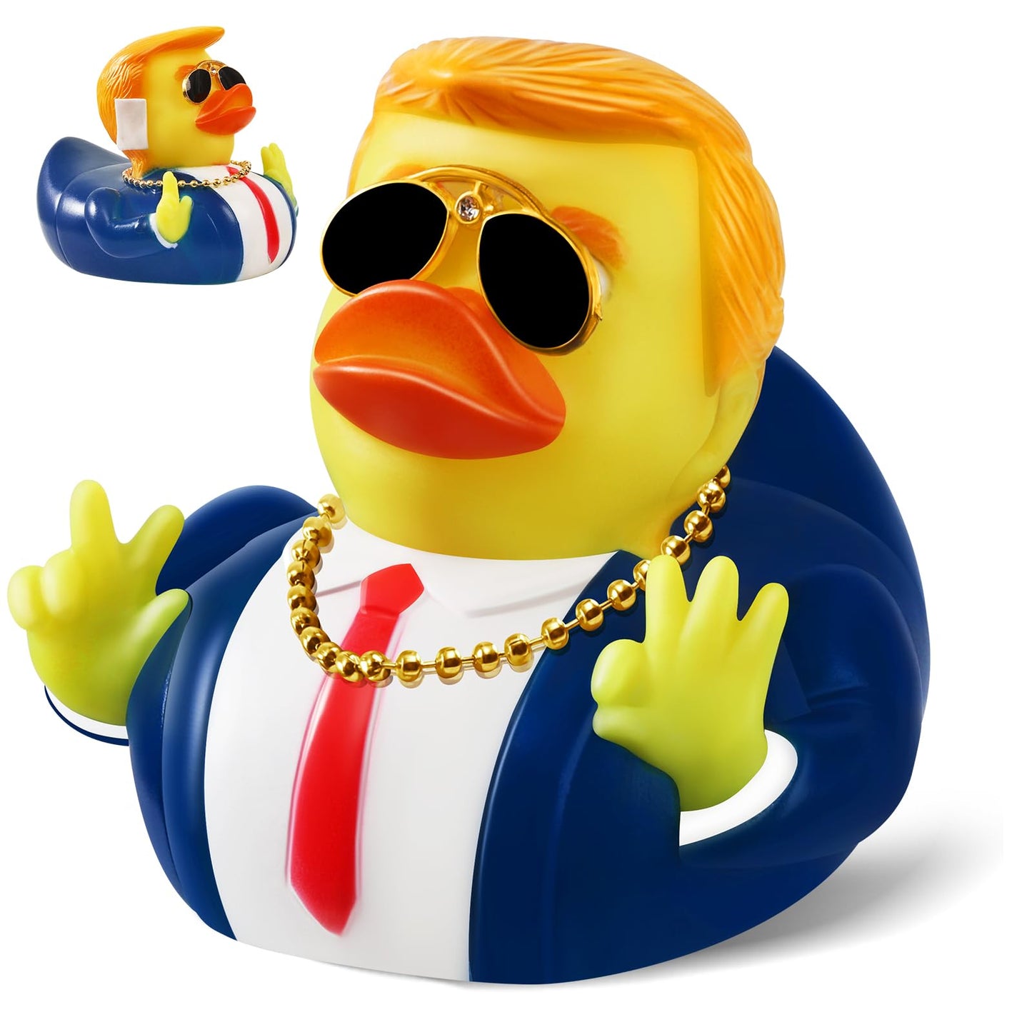 Large Donald Trump Rubber Duck, 3.5 Inch Trump Duck For Jeep Ducking With Sunglasses And Necklace, Jeep Duck Bath Toy For Trump