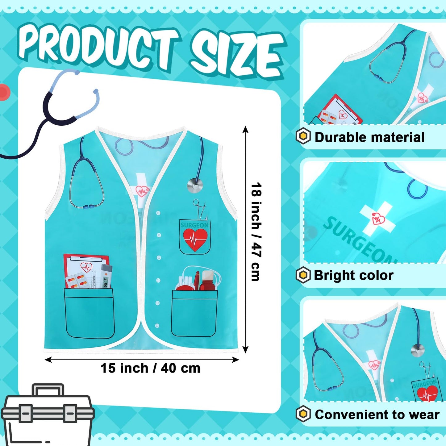 Panitay 12 Pcs Kids Community Helper Dress Up Vest Career Cosplay Cloth Toddlers Occupation Role Play Costume Supplies (Surgeon)