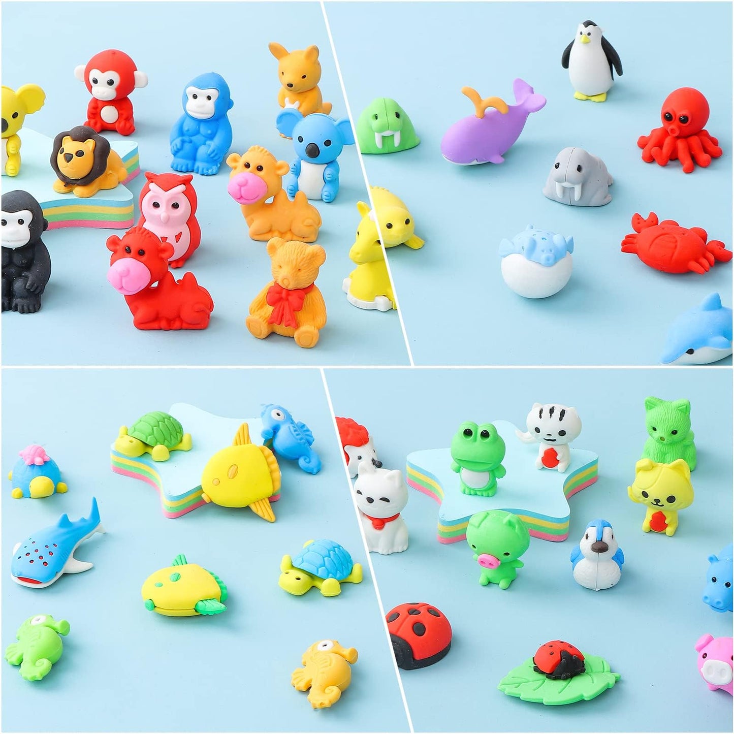 Kleeblatt 20Pcs Assembled Animal Erasers For Kids Bulk, Puzzle Mini Fun Desk Pets For Kids Classroom, Treasure Box Prizes,Party