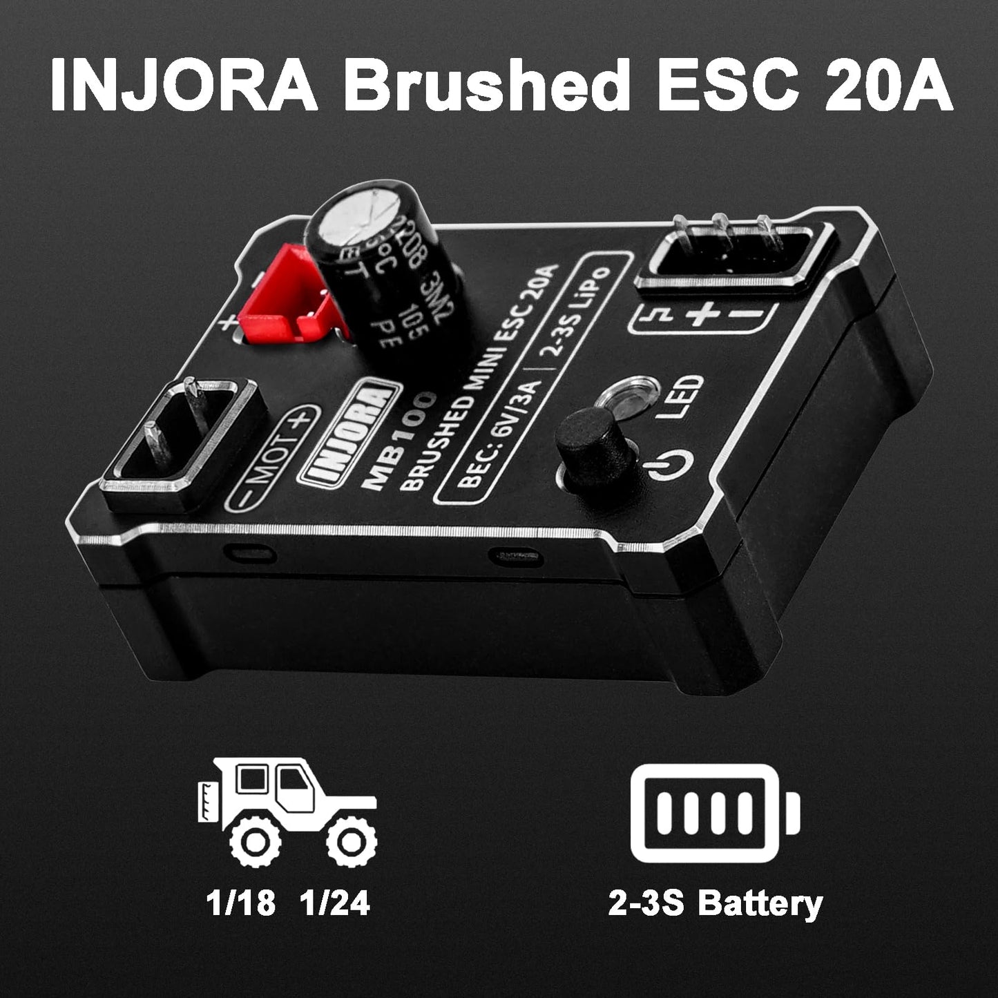 INJORA MB100-R80 20A Brushed Mini ESC for 1/24 1/18 RC Crawler Upgrade