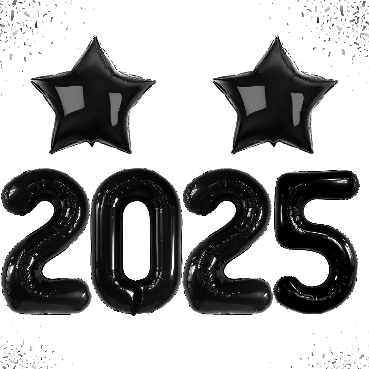 Katchon, Giant 2025 Balloon Numbers Black - 40 Inch | 2025 Balloons With Black Star Balloons For New Years Eve Party Supplies 2025 | 2025 Black Balloons For Happy New Year Decorations 2025, Nye Decor