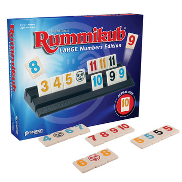 Pressman Rummikub Large Numbers Edition Game - Blue, 5" Plastic Tiles, Model 0406-06
