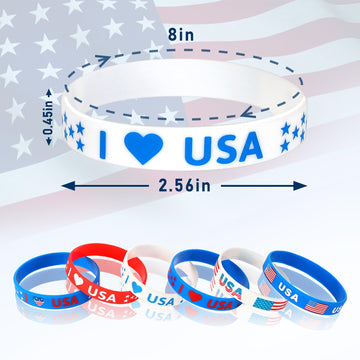 Junebrushs 24Pcs 4Th Of July Party Favors Silicone Bracelets Usa American Flag Red White And Blue Rubber Wristbands For Patrioti