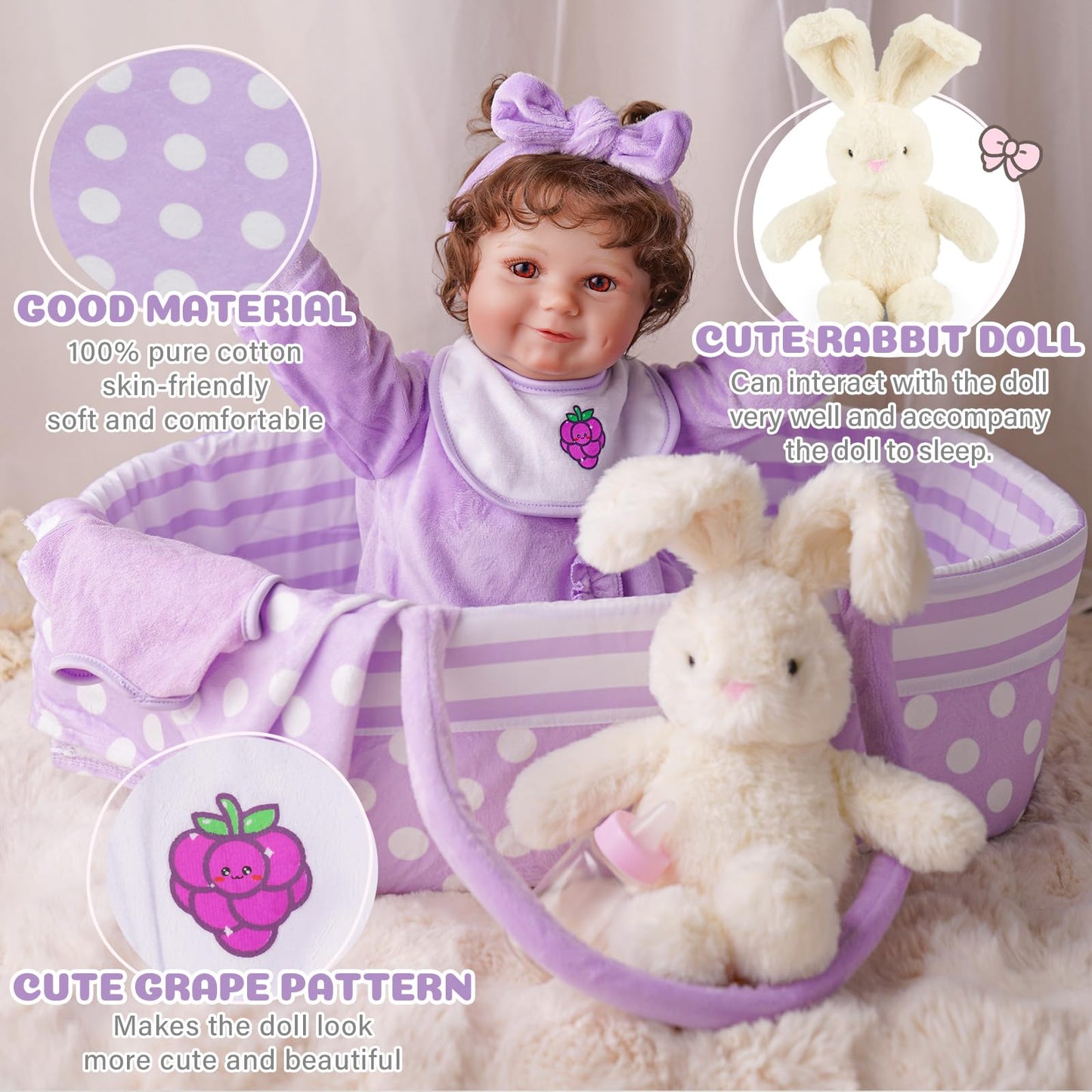 Babeside 8 Pcs Reborn Baby Doll Clothes With Bassinet For 17-22 Inch Baby Doll, Baby Doll Clothes Outfit Accessories Fit Newborn Baby Doll Girl