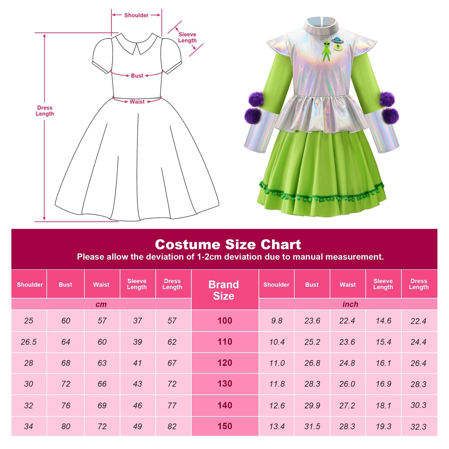 Relibeauty Alien Costume For Girls Costume Kids Halloween Toddler,6-7/130