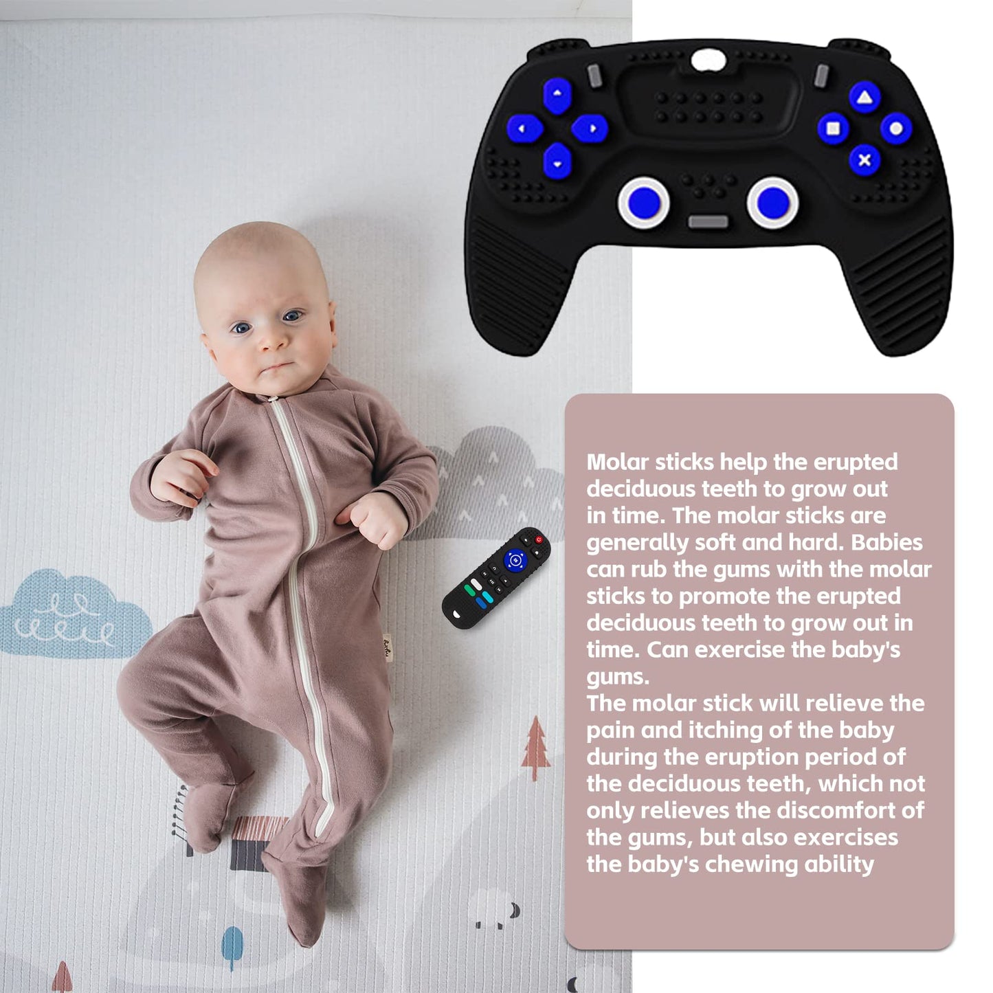 2-Pack Baby Teether Toys Silicone Toddler Sensory Toy Chew Toys Educational, Tv Remote Control Shape Teething Toys For Babies 6-