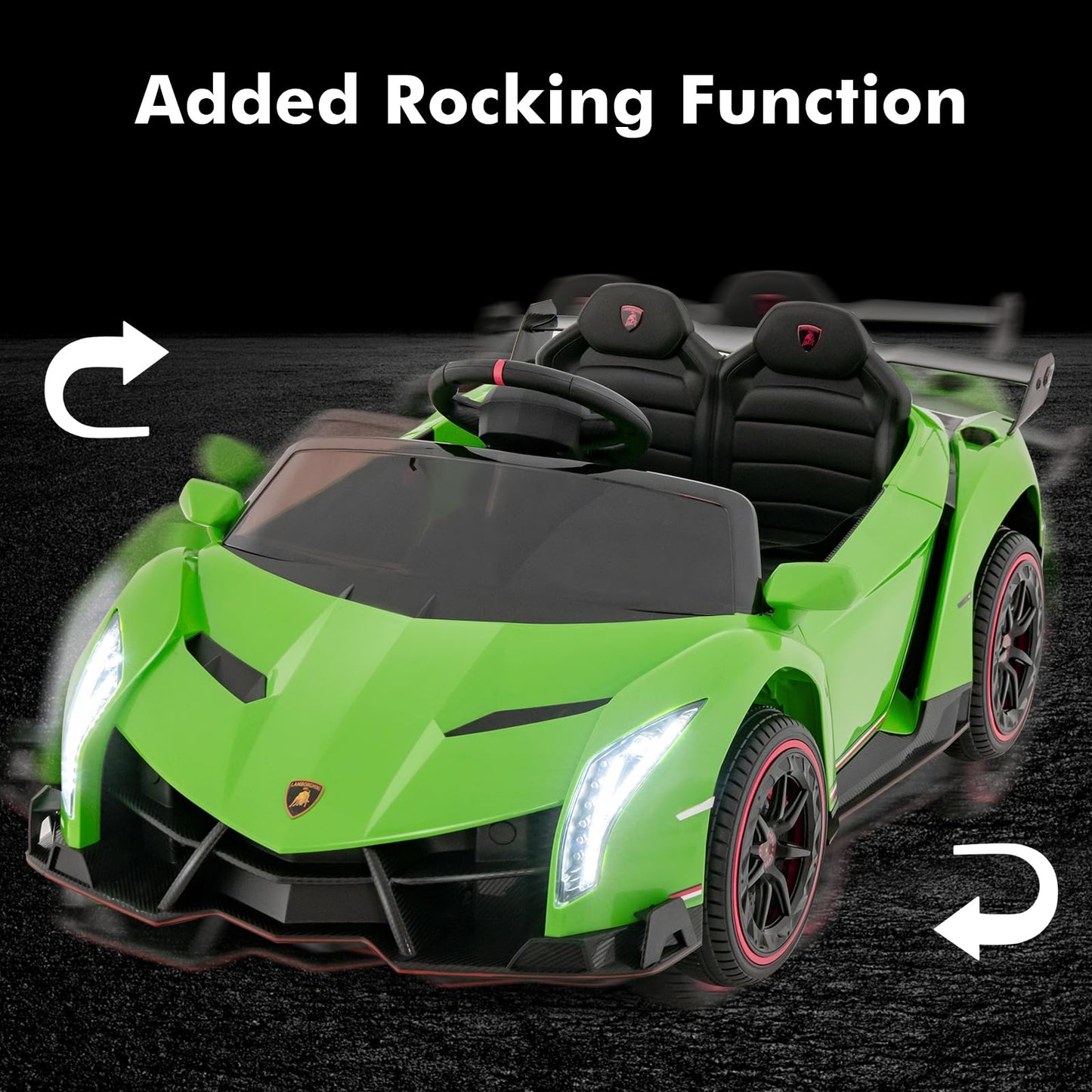 Infans 2 Seater Kids Ride On Car, 12V 4Wd Licensed Lamborghini Veneno Powered Electric Vehicle With Hydraulic Doors, Rocking Mode, Adjustable Speeds, Remote Control, Mp3, Headlight (Green)