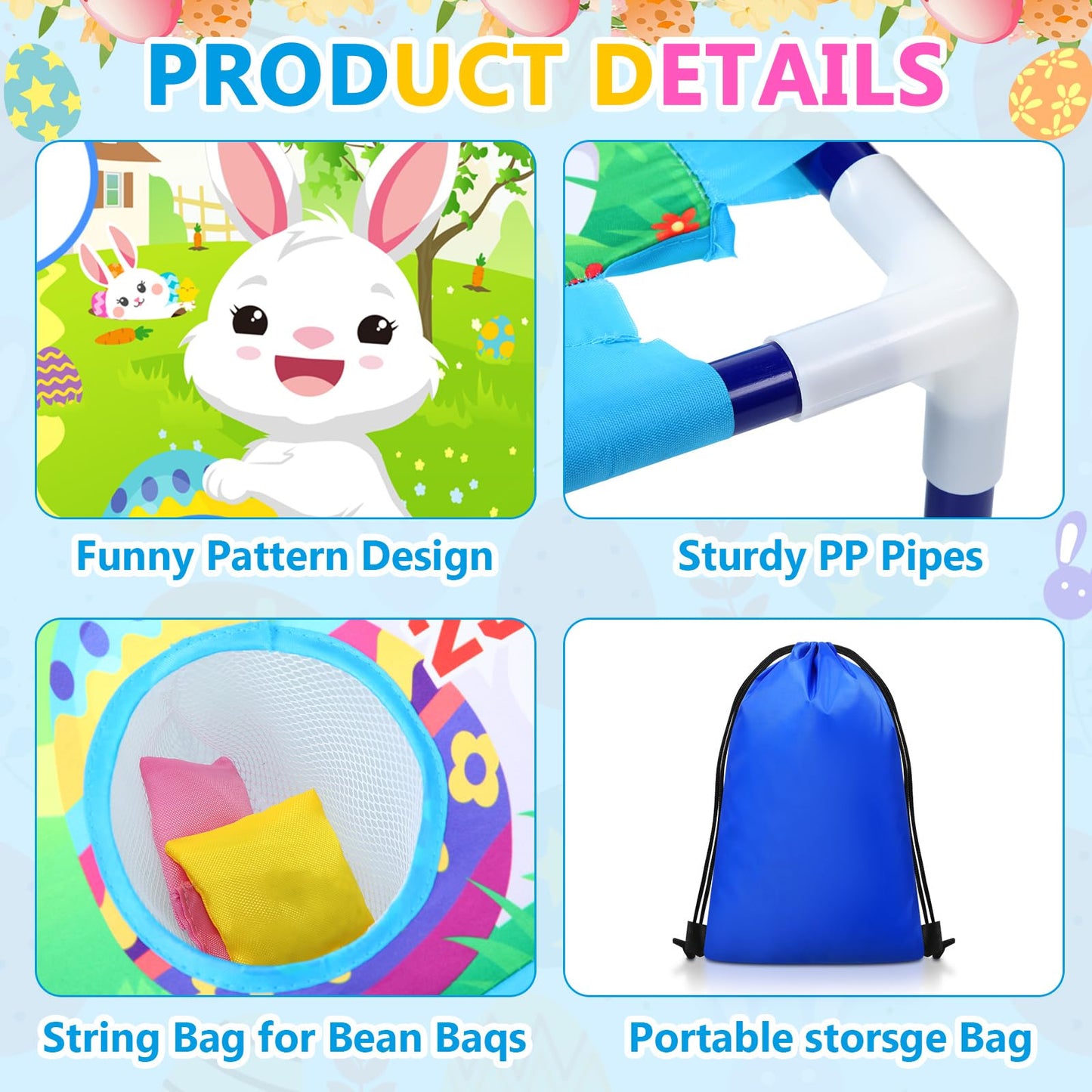 Gemscream Easter Bean Bag Toss Games With 6 Bean Bags Bunny Portable Pvc Framed Cornhole Game Set For Easter Family Holiday Birt