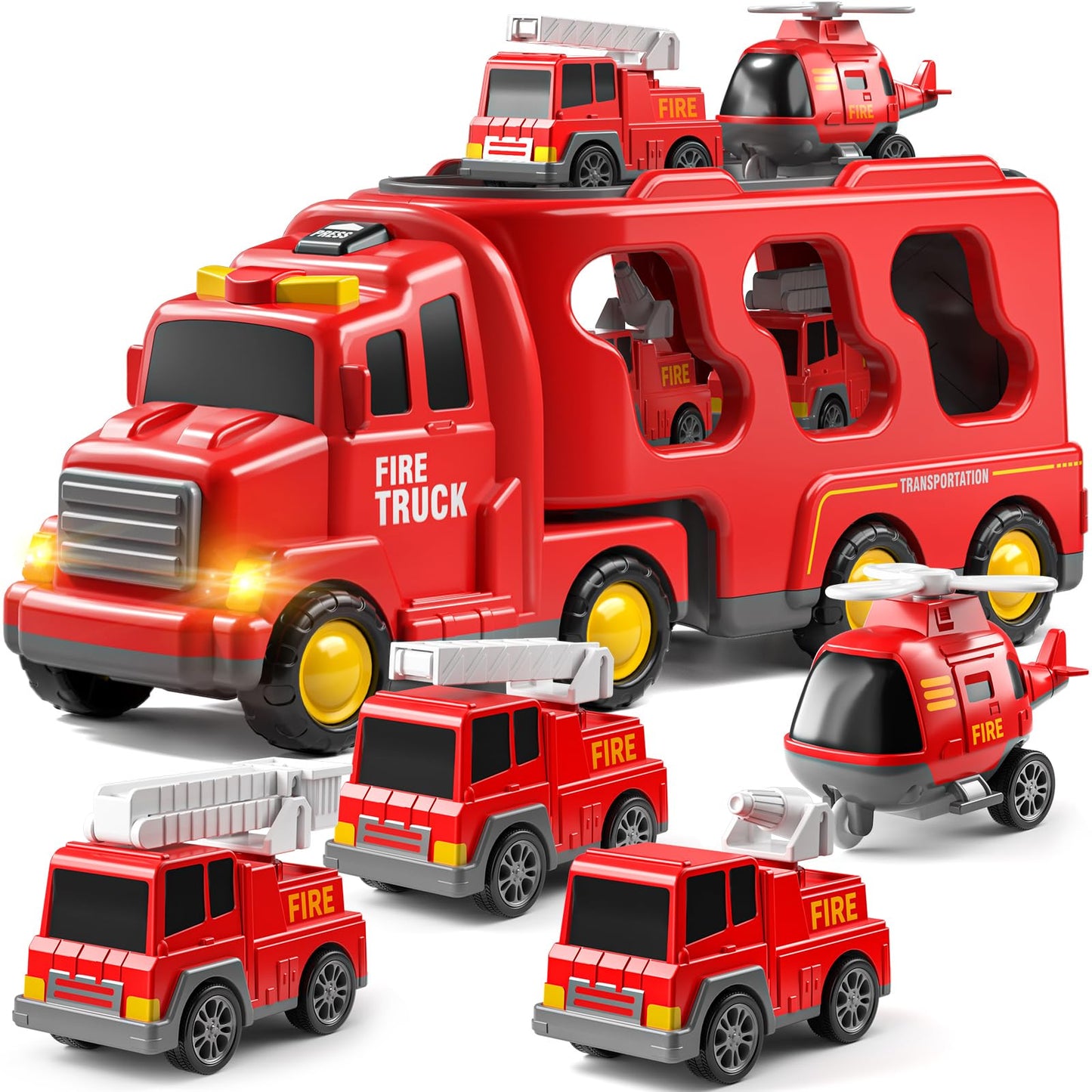 JUKUDAHU Truck Toys for 3 4 5 6 Years Old Boys, Toddler Car Toys for Toddler Boys Ages 3-5, Fire Toys Car Carrier Vehicle Toy Se