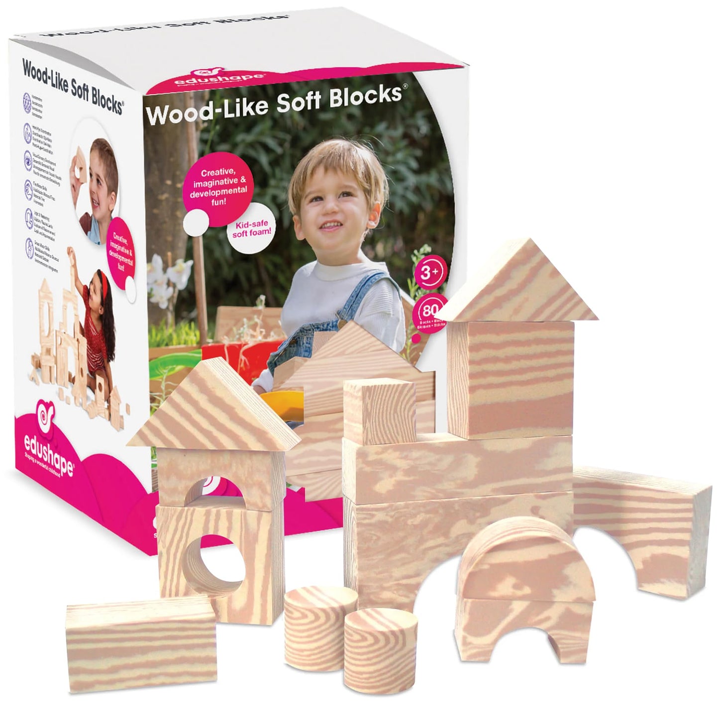 Edushape Wood-Like Soft Baby Blocks For Toddlers 1-3, 80 Pieces Regular Size - Edu-Blocks Soft Blocks Foam Blocks - Stacking Blo