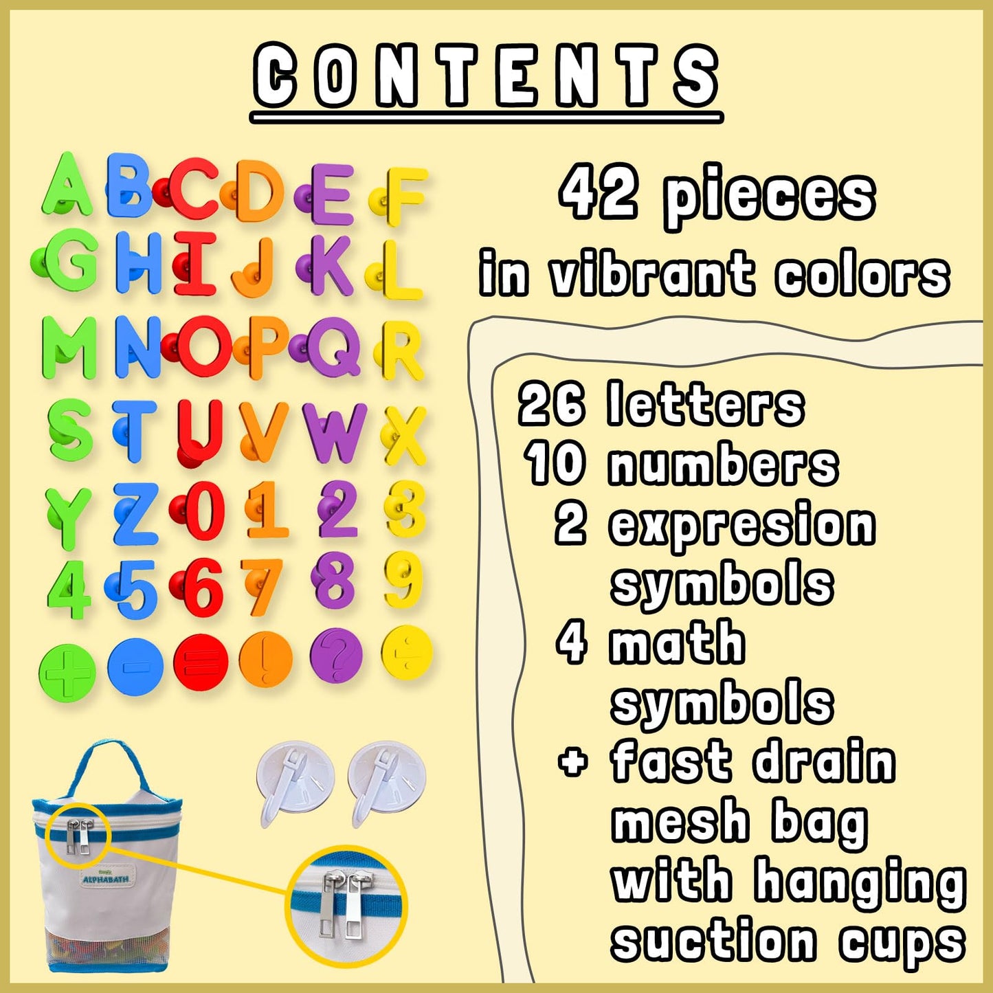 Alphabath Suction Bath Toys Alphabet Letters Numbers 42Pcs Montessori Stimulating Autism Sensory No Mold Free Preschool Daycare