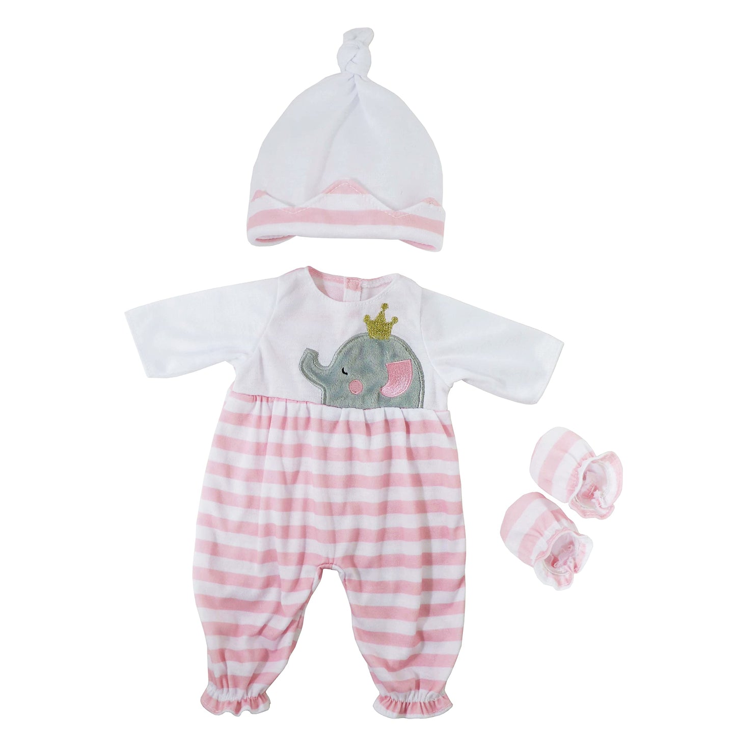 Jc Toys | Berenguer Boutique | Baby Doll Outfit | Pink Striped Long Onesie With Headband, And Booties | Ages 2+ | Fits Dolls 14'- 16'