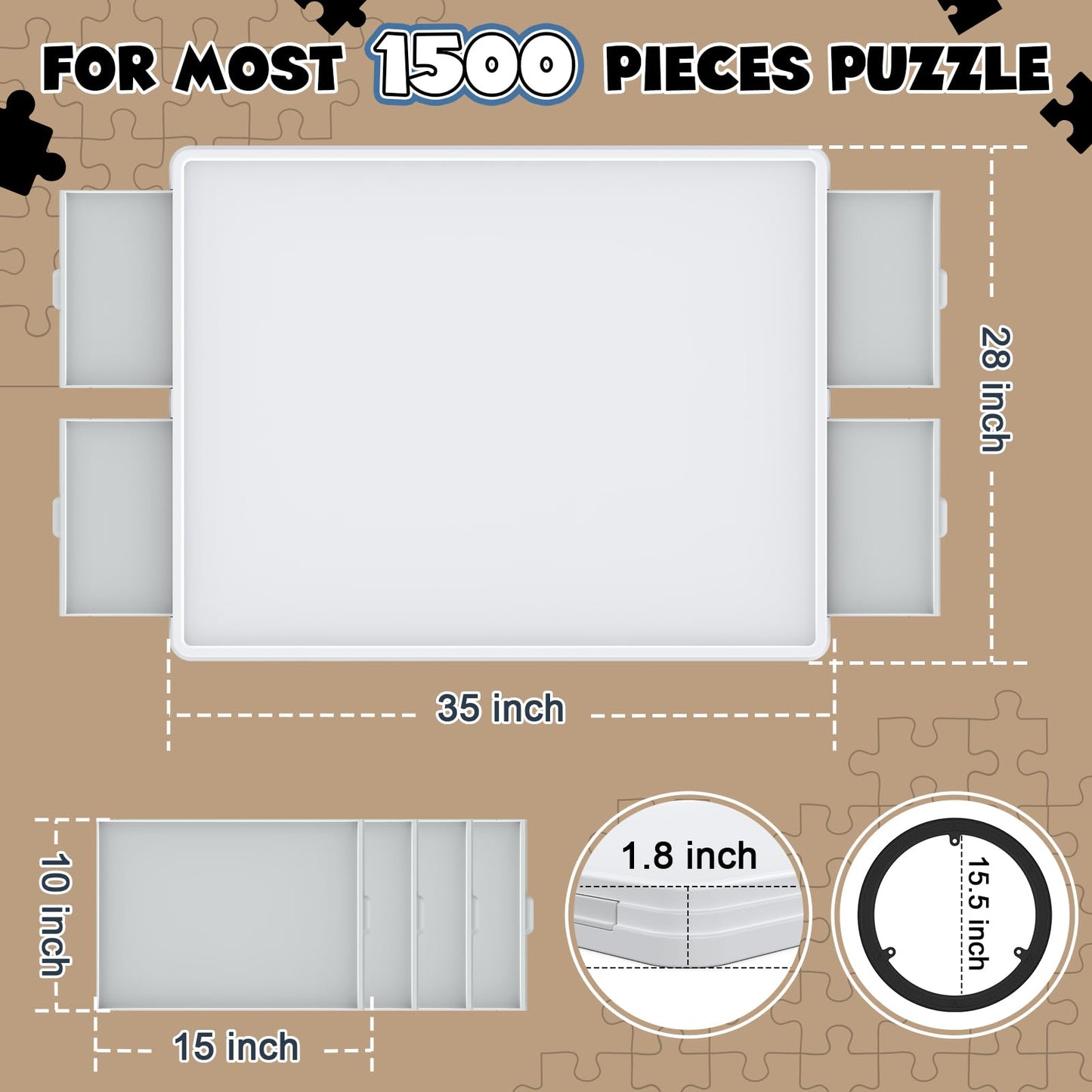 1500 Piece Rotating Puzzle Board 4 Drawers And Cover, 35'X28' Double Sided Felt Mat Portable Jigsaw Puzzle Table With Lazy Susan Spinning For Adults And Kids