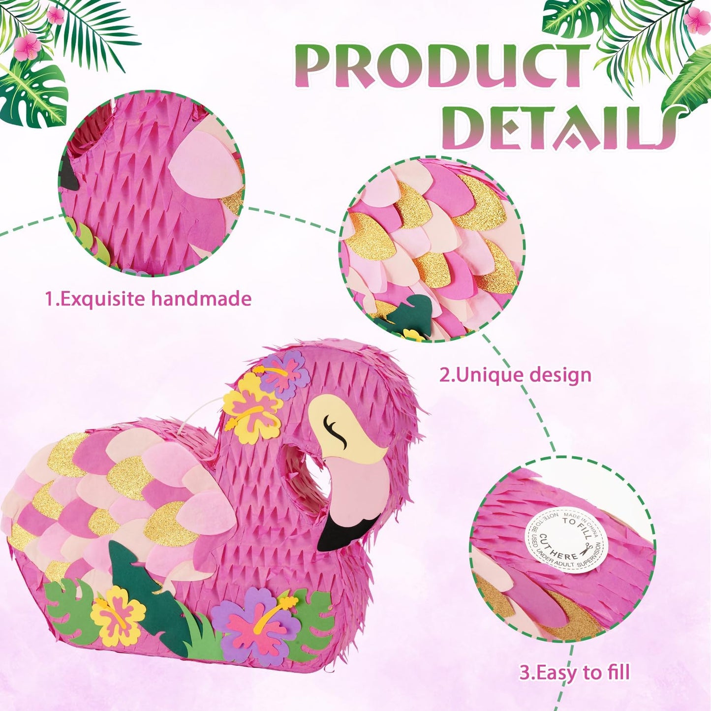 Wernnsai Flamingo Piñata - Pink Piñata Bundle With Blindfold And Bat For Girls Kids Piñata Tropical Flamingo Theme Birthday Party Supplies Summer Pool Party Decorations For Fiestas Baby Shower