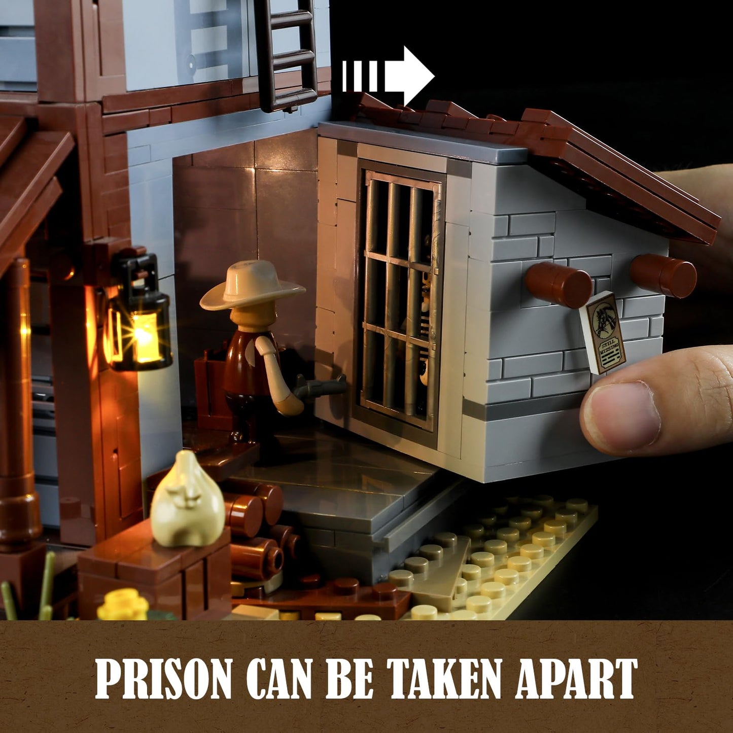 FUNWHOLE Sheriff's Office Building Bricks Set - 1240 Pcs LED Light Model F9026, Plastic, One Size, Available in White, Gray, or Brown