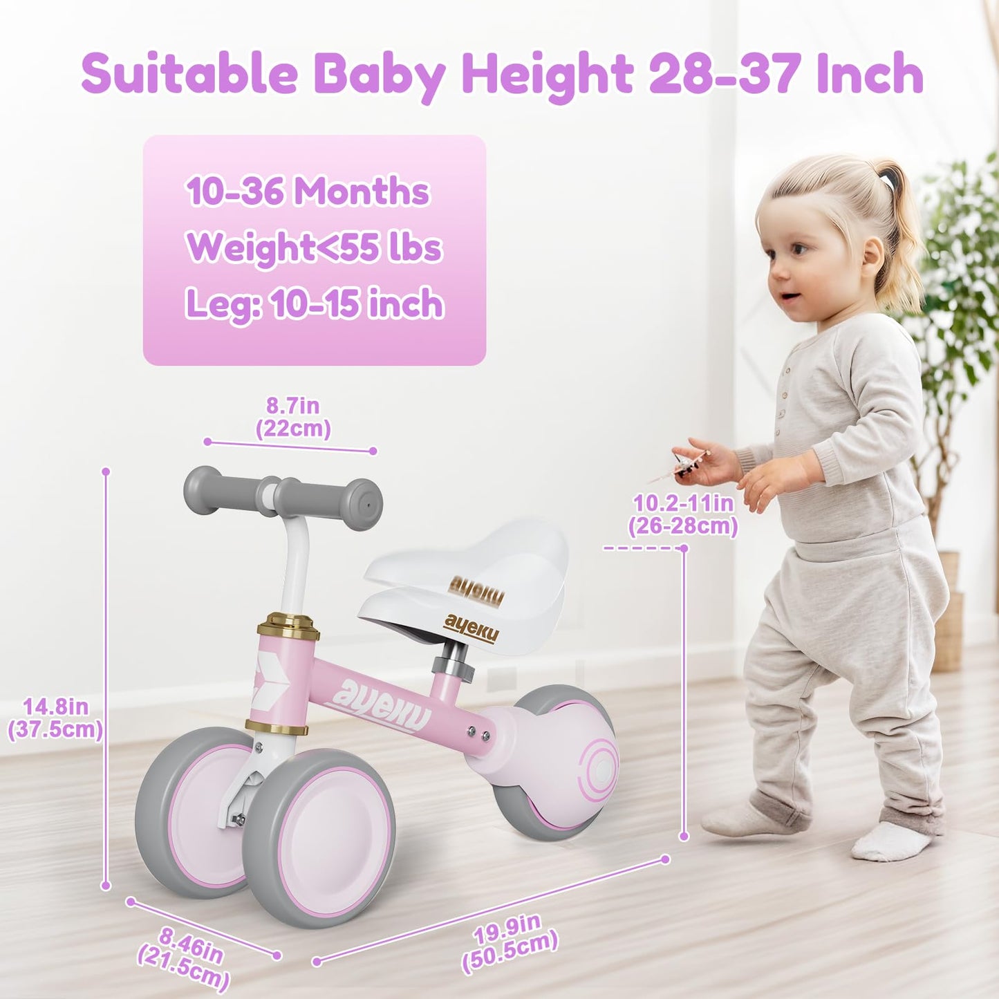 AyeKu Baby Balance Bike for 1 Year Old Boys Girls 12-24 Month Toddler Balance Bike, 3 Wheels Toddler First Bike, First Birthday