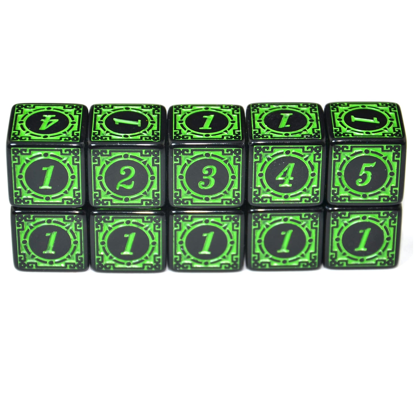 SmartDealsPro 10-Pack D6 Six Sides 16mm Dice Die for DND MTG PRG Wow Table Game Math Teaching (Green Letter)