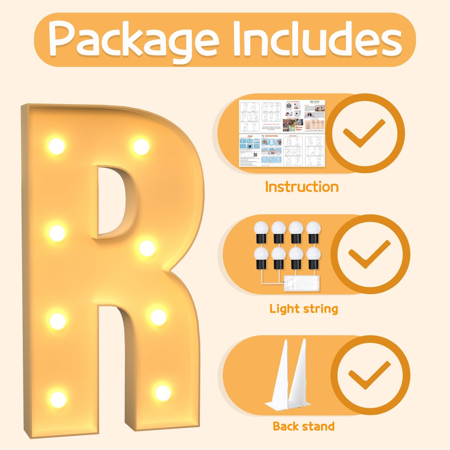 Imprsv 3Ft Marquee Light Up Letters R, Large Light Up Letters, Big Marquee Letters For Party Decorations Baby Shower Anniversary