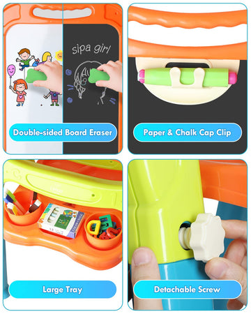 Lehoo Castle Easel For Kids, 4 In 1 Double Sided Kids Art Easel With Magnetic White Board & Chalk Board, Adjustable Standing Toddler Easel With Drawing & Writing Accessories - Gift For Boys And Girls