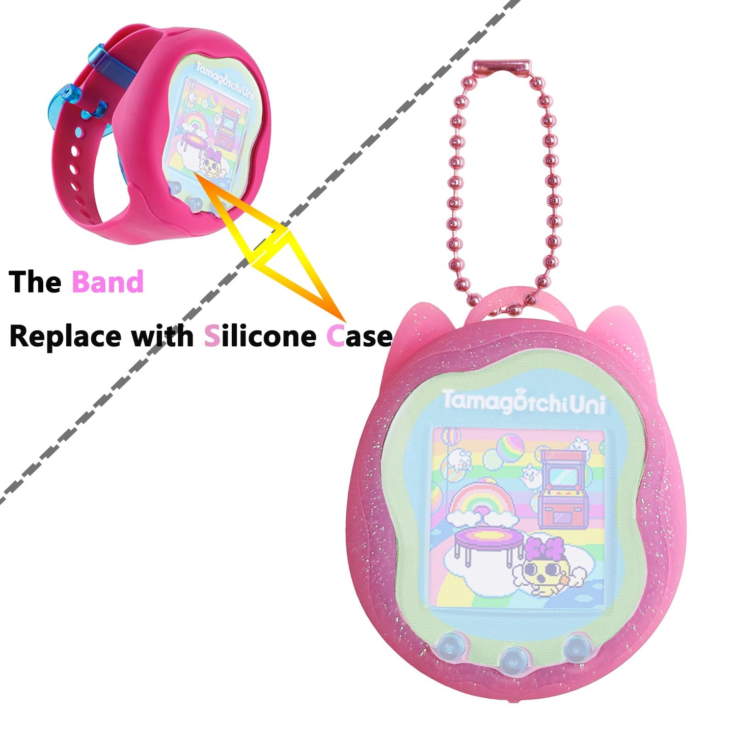 Jchpine Silicone Case Replacement For Tamagotchi Uni, Screen Protector For Tamagotchi Uni Band Pet Accessories(Silicone Case And Screen Film) (Pink Case)