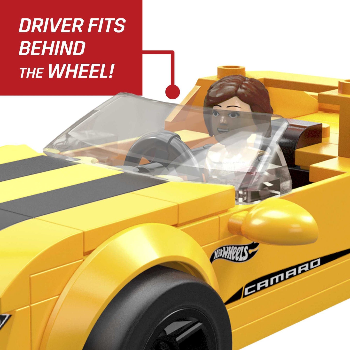 Mega Hot Wheels Building Toy Race Car Playset, 17 Camaro With 89 Pieces, 1 Micro Action Figure Driver, Yellow, Kids Age 5+ Years