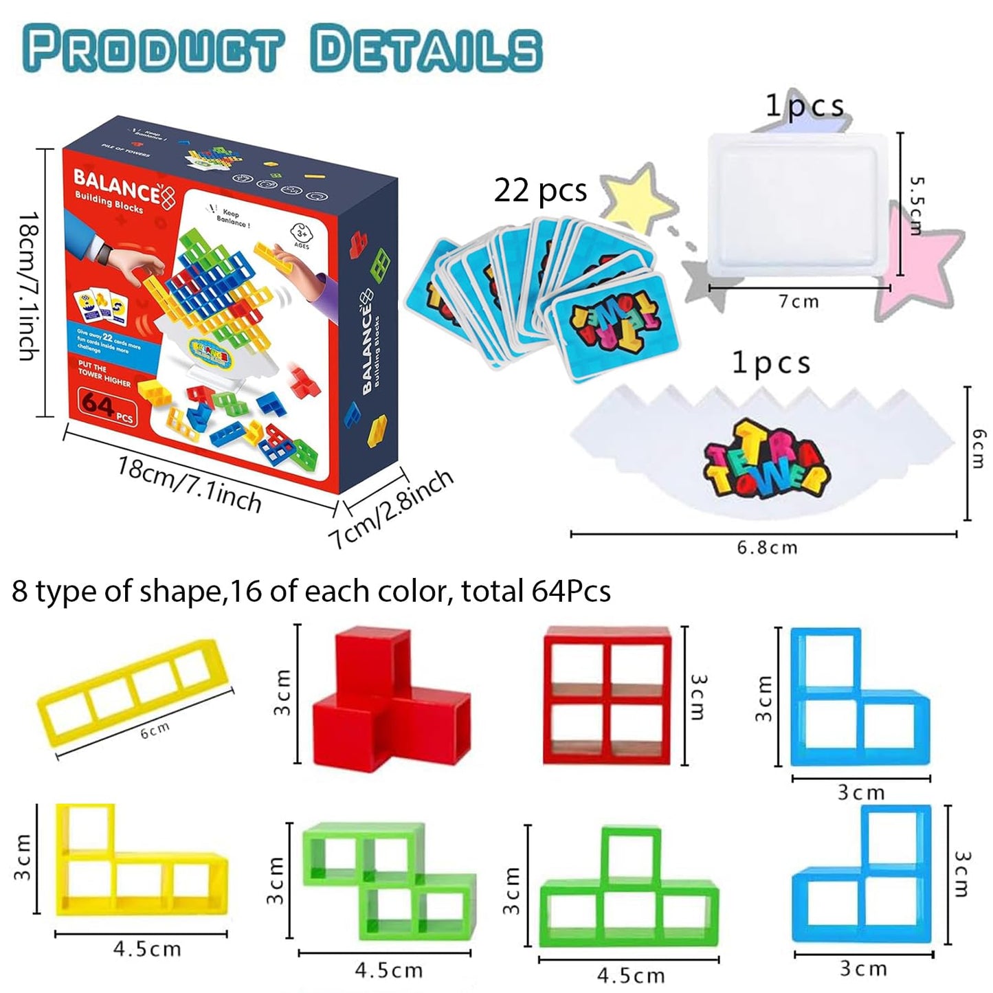Towingo 64Pcs Tetra Tower Game, Stack Attack Board Game For Kids And Adults, Fun Uzzle Family Games Team Toys Building Block