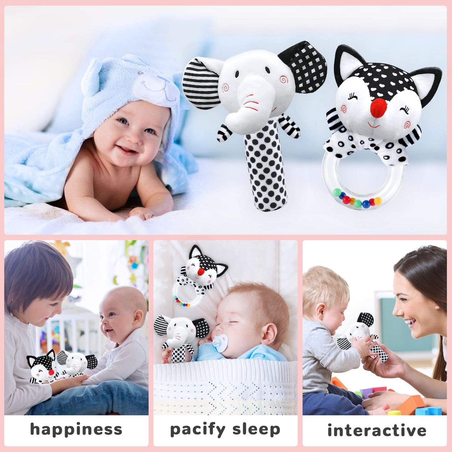 XIXILAND Baby Rattles for 0-6 Months - Soft Sensory Toys for Infants, Brain Development, Perfect Newborn Shower Gift