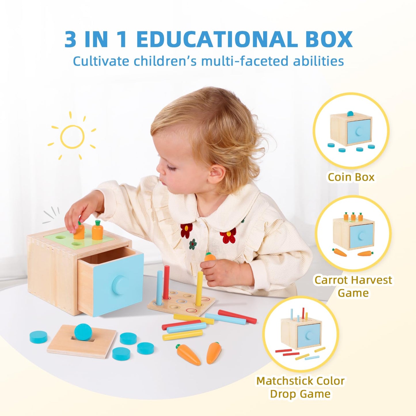 Oook Montessori Educational Toys For 1 Year Old, 6 In 1 Learning Toys Set For Toddlers Wooden Toy Present (3 In 1 Edutational Bo