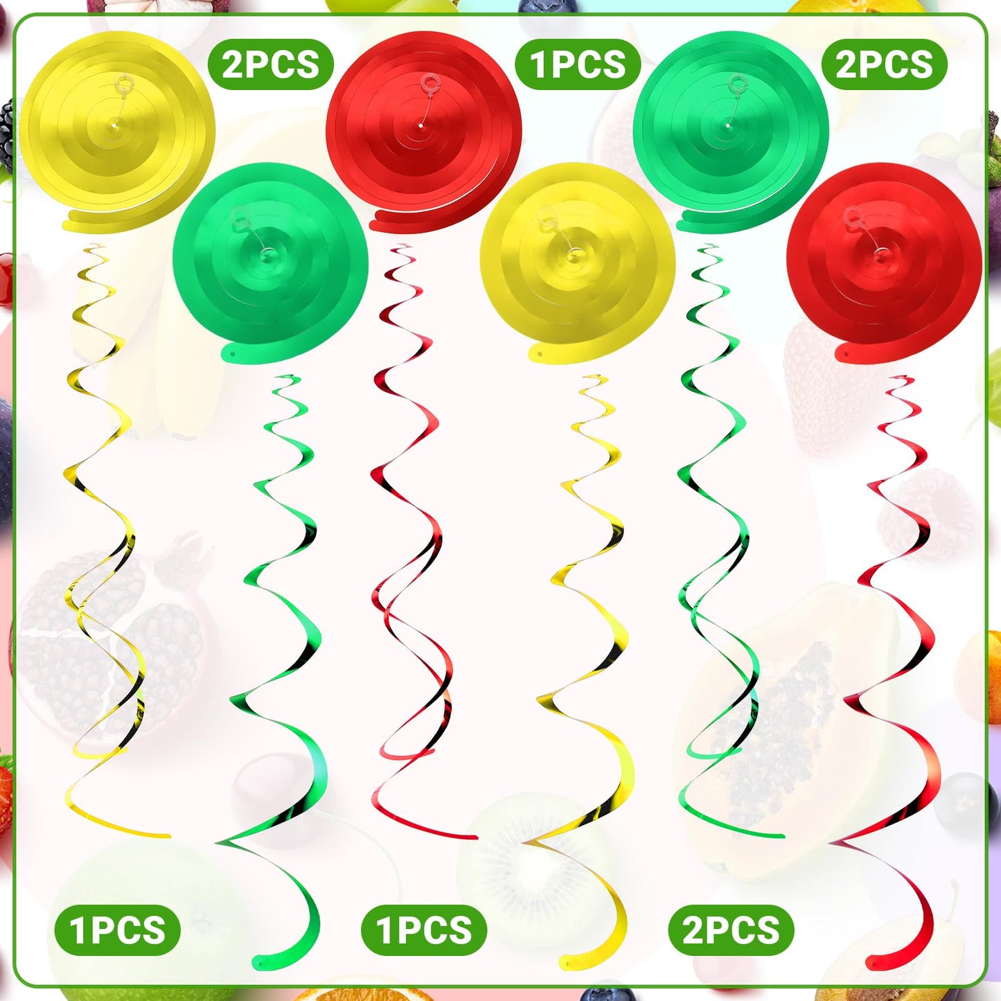Syhood 30 Pack Hey One bear Fruit Birthday Party Decoration Dancing Fruit Hanging Swirls Fruit and Vegetable Ceiling Streamer Su