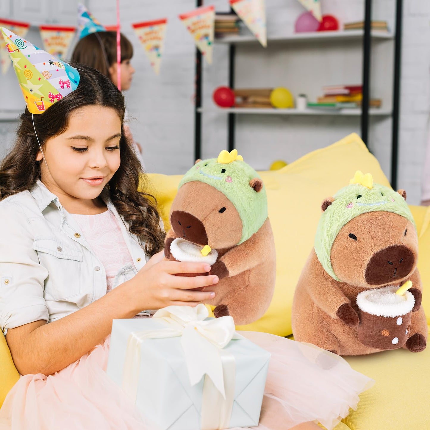 Achwishap Capybara Plush Toy, 12” Brown Stuffed Animal with Dinosaur Hat, Cute Kawaii Gift for Kids and Adults