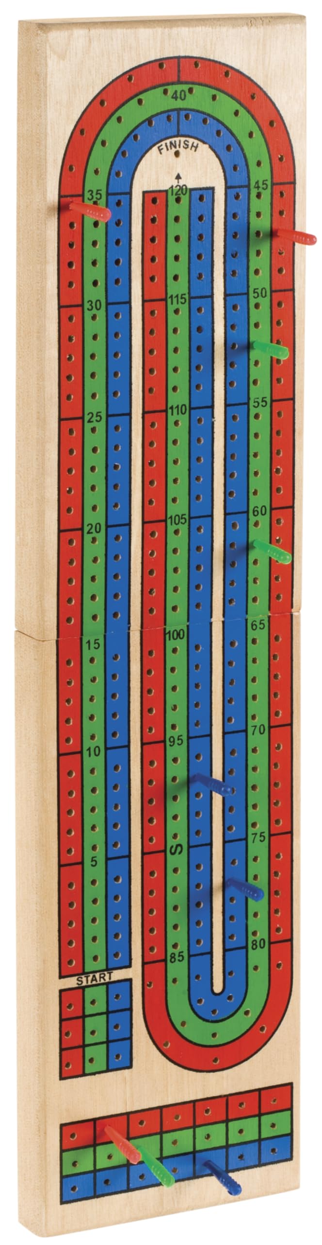 Toysmith 3-Track Cribbage Board - Handcrafted Travel Cribbage Board - Folding Cribbage Board For 2-3 Players - Classic 3-Track L