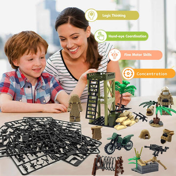 DSPITWOD Military Pack Building Block Toys Army Accessories with Sentry Guard Tower Set Compatible with Mini Figure Brick Toy for Boys Age 6-12 Years