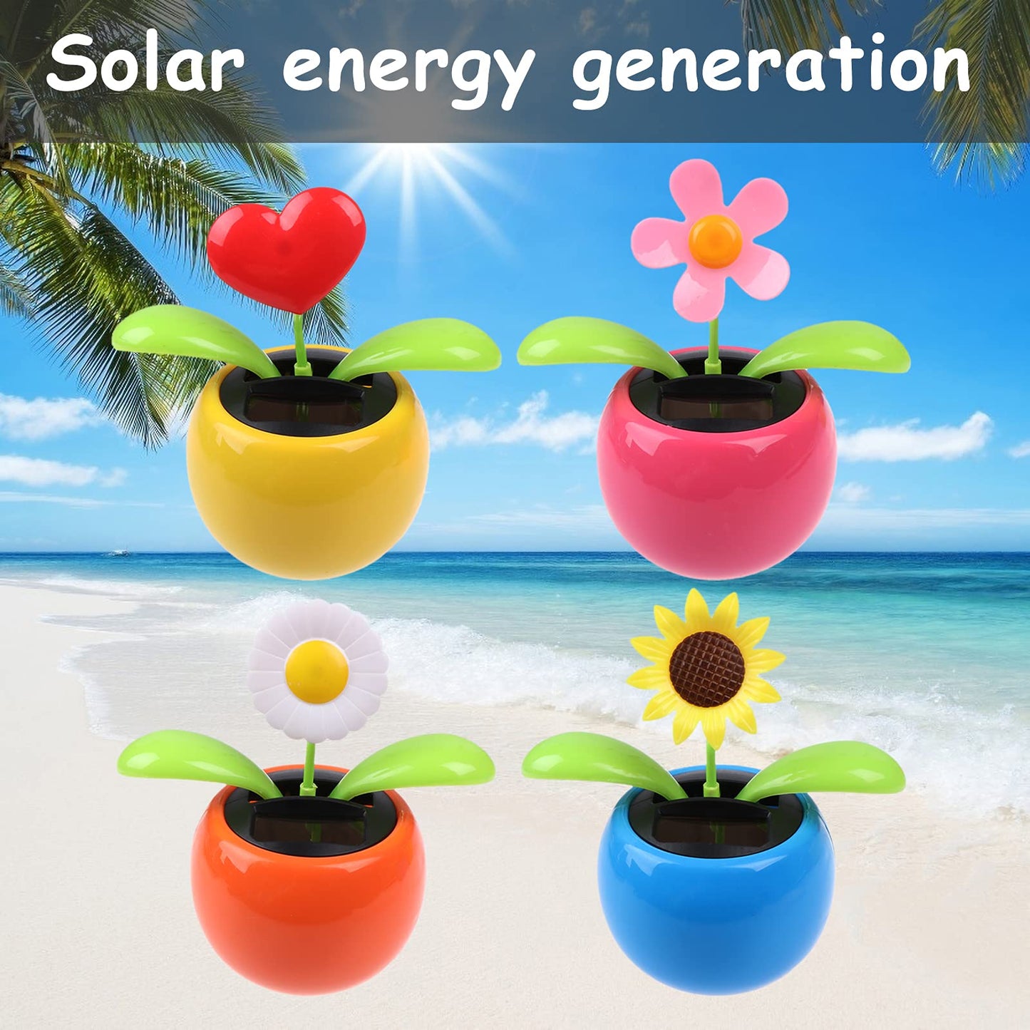 4 Solar Dancing Butterfly Toy Solar Powered Dancing Sun Flower In Colorful Pots Swinging Heart Flip Flap Animated Bobblehead Dan