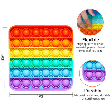 Push Pop Bubble Fidget Sensory Toy - For Autism, Stress, Anxiety - Kids And Adults (Rainbow Square)