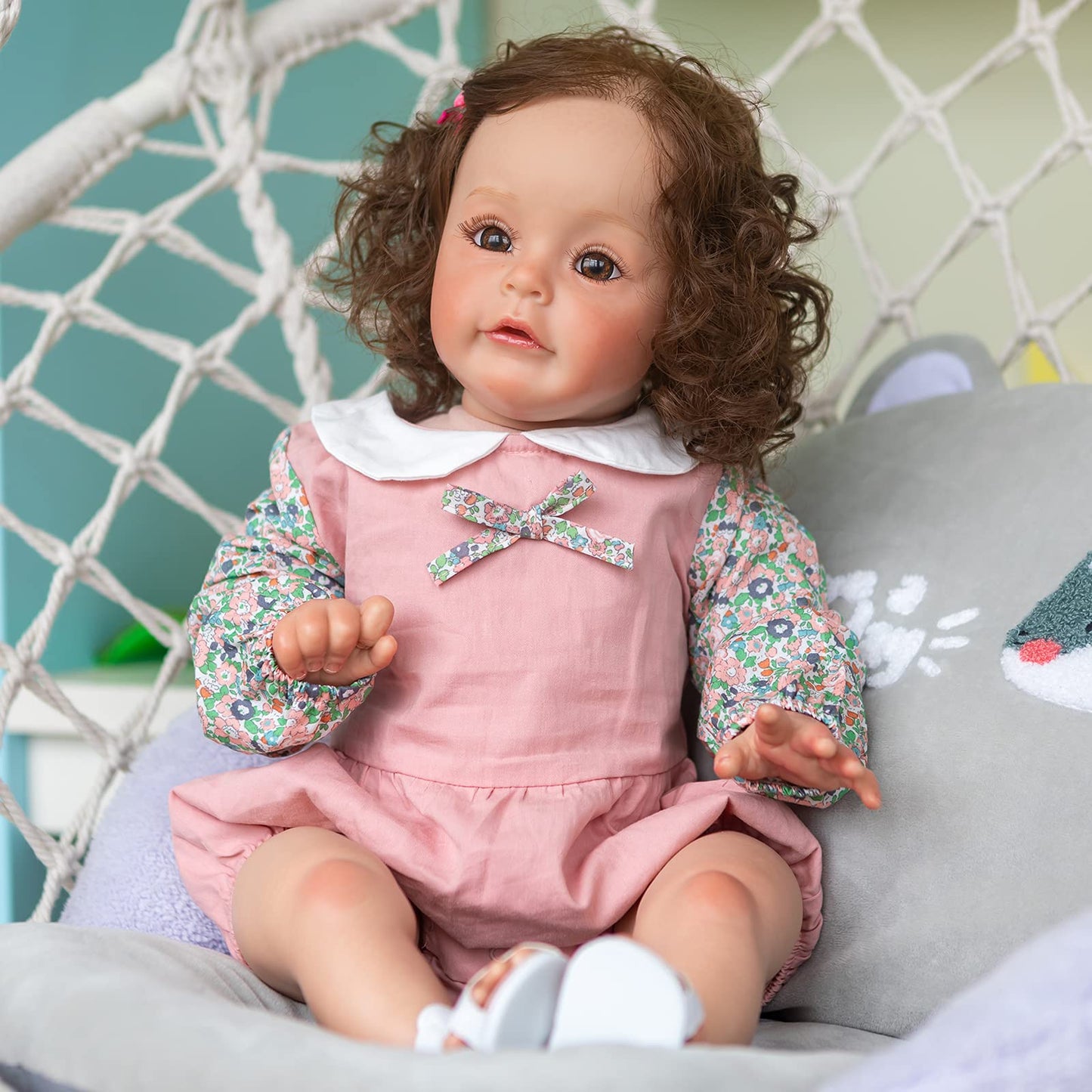 Reborn Doll Clothes 22 Inch Toddler Girl Outfits Accesories Matching Clothing Pink Floral Jumpsuit For 22-24 Inch Reborns Toddler Doll
